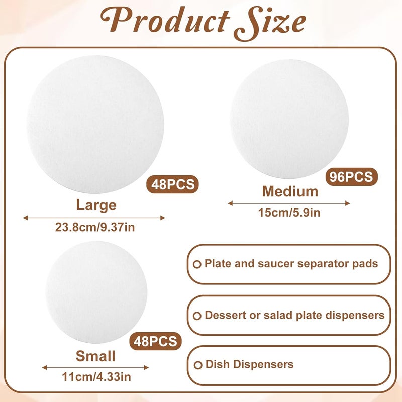 Exclaith 192 Pack Plate China Storage Dividers, 3 Sizes, Thick and Premium Felt Plate Dividers, Round China Dish Protectors for Chinas, Dishes, Coffee Saucers Protecting and Stacking, White - Image 2